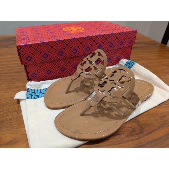 Tory Burch Miller Patent Leather Sandals Women's 10.5 NWT Tan - Picture 2 of 9